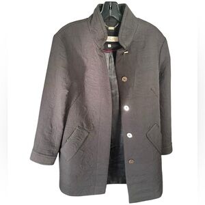Eliza J Black Quilted Coat with Pink Trim